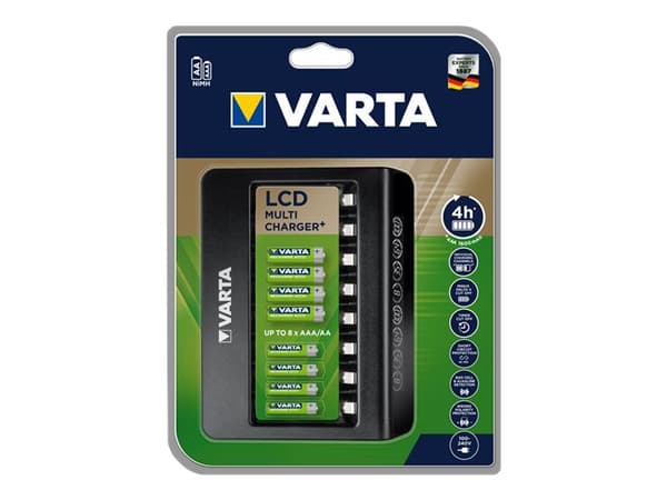 Varta LCD MULTI CHARGER+ - 4 t batterilader - (for 8xAA/AAA) + AC-strømadapter