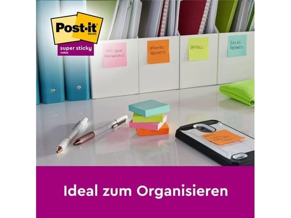 Notes, Post-it, Super sticky, assorteret 101x101mm, pakke a 3 stk