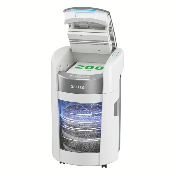 Leitz IQ OptiMax Autofeed Small Office 200 makulator med kryssmakulering P4 Hvit