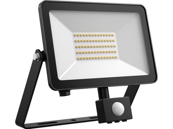 FOX FLOODLIGHT 50W 5500LM 3000K PIR SORT inkl. 0,5m. kabel