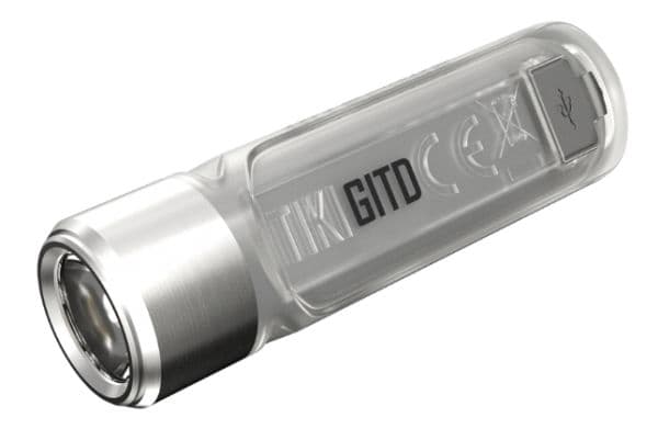 Nitecore TIKI GITD, Nøkkelringslommelykt, Grå, Polykarbonat (PC), Rustfritt stål, Knapper, 1 m, IP66