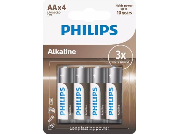 Philips LR6A4B/10, Engångsbatteri, AA, Alkalisk, 1,5 V, 4 styck, 5 År