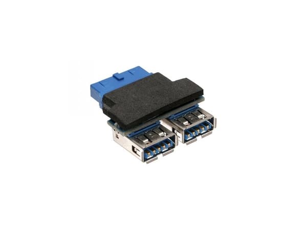 InLine 33444I, 2x USB A, USB 3.0 (19pin), 0,05 m, Musta, Sininen