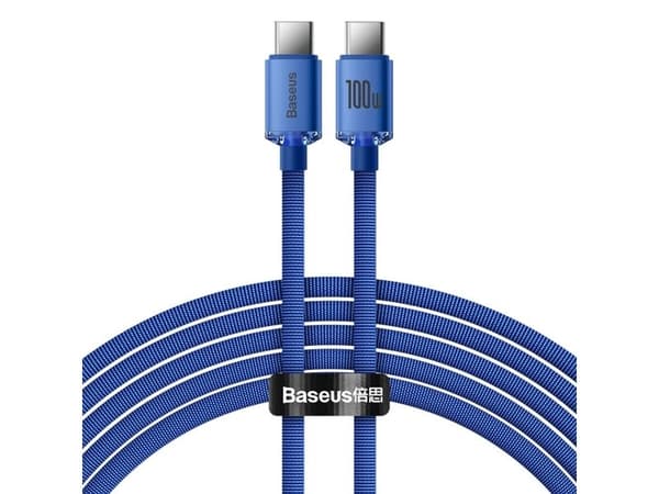 Baseus Crystal Shine USB-C USB-C-kaapeli, 100W, 2m (sininen)