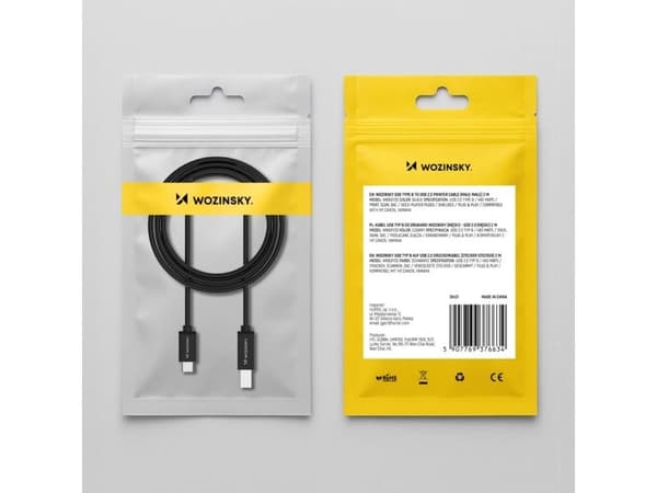 Wozinsky WKDDY2S USB-B - USB-C 2m kaapeli - musta
