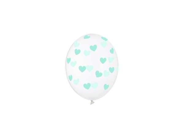 Klare balloner med mint hjerter