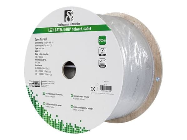 DELTACO - Samlet kabel - 305 m - U/FTP - CAT 6a - grå