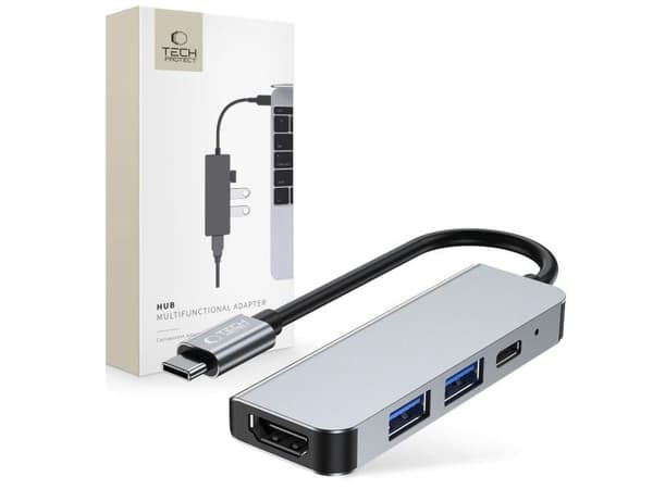 HUB Tech-Protect V2 4-i-1 USB-C - USB-A 3.0 / USB-A 2.0 / USB-C / HDMI - grå