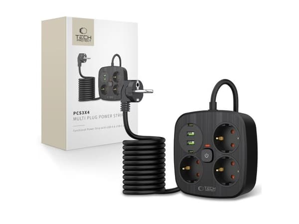 TECH-PROTECT PCS3X4 POWER STRIP 2 USB & 2 TYPE-C & 3 SOCKET 200CM BLACK