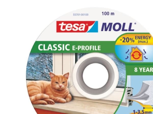 Tesa gummitätning 9 mm profil E, vit, 100 m (5570100)