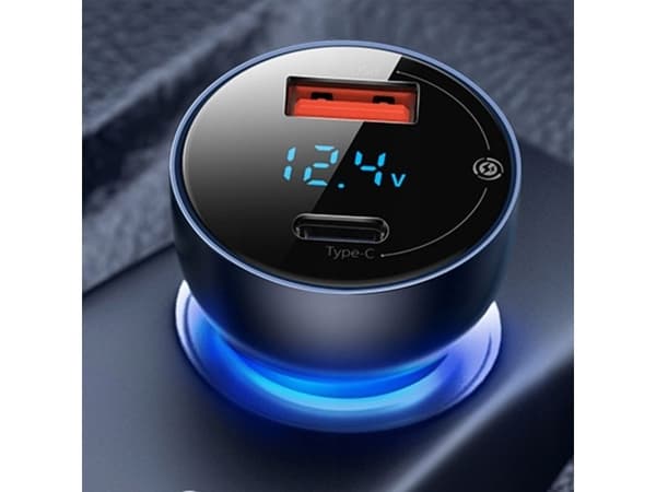Baseus Particular 65W bil-laddare USB-A USB-C QC PPS med digital display - mörkgrå