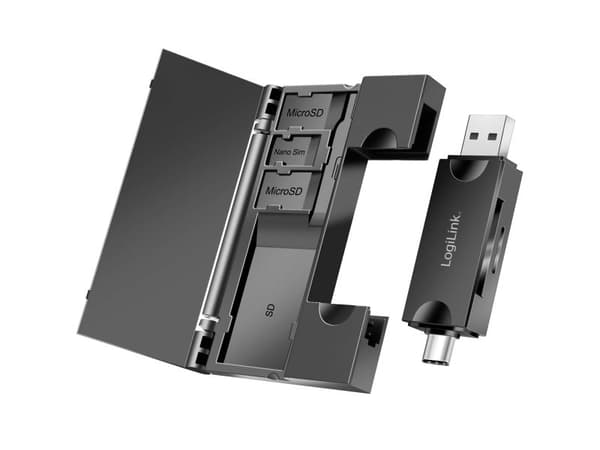 Minnekortleser USB-C + USB-A MicroSD - og SD-kort inkl. Oppbevaring