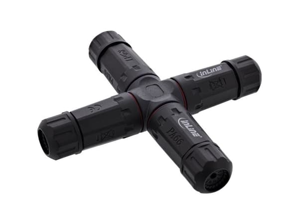 InLine strømkabelkobling IP68 3-polet 4-veis M20 sort (69927V)