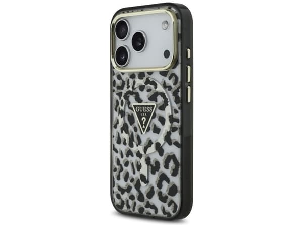 Guess Leopard Glitter MagSafe-deksel til iPhone 17 Pro - svart