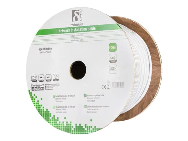 DELTACO TP-70C - Samlet kabel - 100 m - SFTP - CAT 7 - halogenfri - hvit