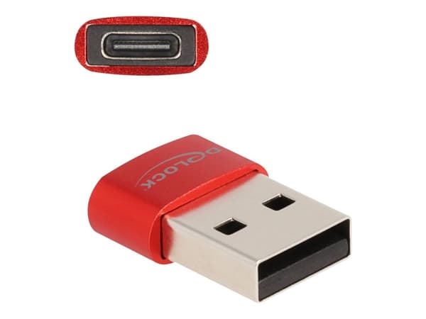 Delock - USB-adapter - USB (hann) til USB-C (hunn) - USB 2.0 - 5 V - 3 A - rød