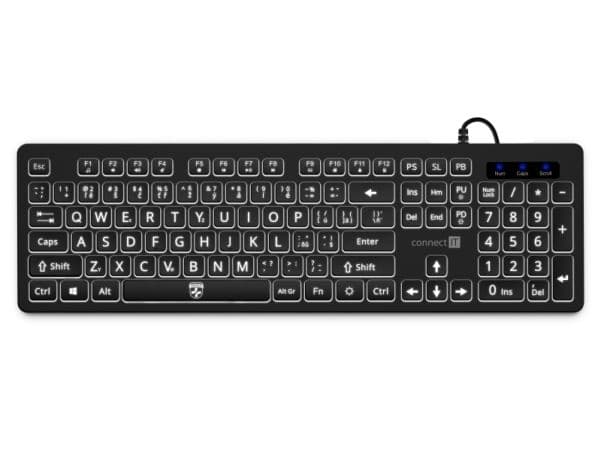Connect IT CKB-7100-CS, Full-size (100%), Wired, USB, Membrane, LED, Black