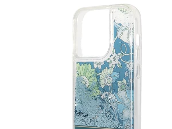 Guess Flower Liquid Glitter-skal för iPhone 14 Pro Max - grön
