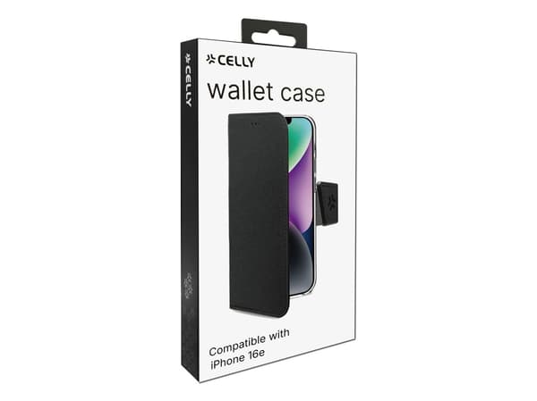Celly WALLY, Plånbok, Apple, iPhone 16e, 15,5 cm (6.1"), Svart