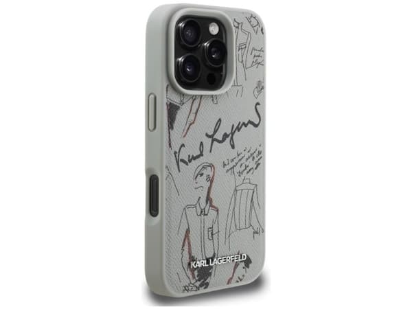 Karl Lagerfeld Grained Pattern &amp; Logo MagSafe Case for iPhone 16 Pro Max - Gray