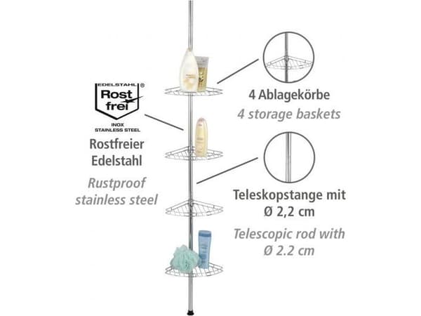 WENKO 18596100, Rustfritt stål, Rustfritt stål, Bad, 280 mm, 200 mm, 2750 mm