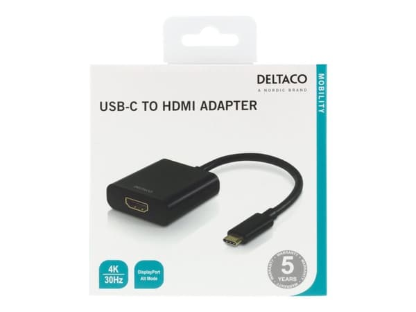 DELTACO USBC-HDMI8 - Ekstern videoadapter - USB-C - HDMI - svart