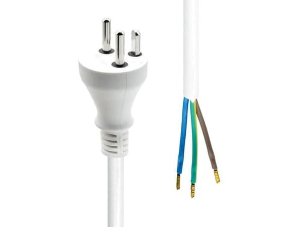 MicroConnect - Strömkabel - Typ K (hane) till blank tråd - 10 m - vit - Danmark