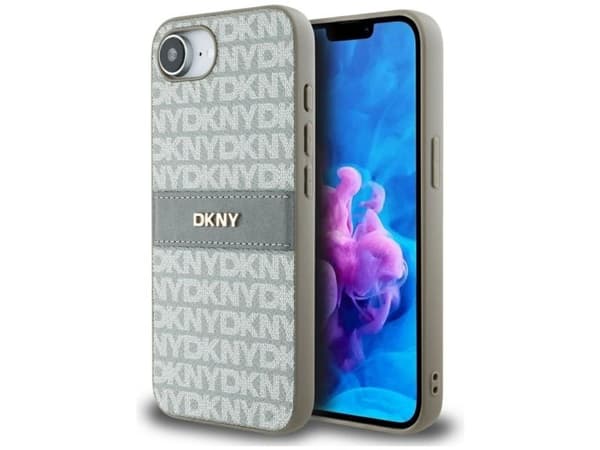 DKNY mobilskal Repeat Texture Pattern med ton-i-ton rand för iPhone 16e beige