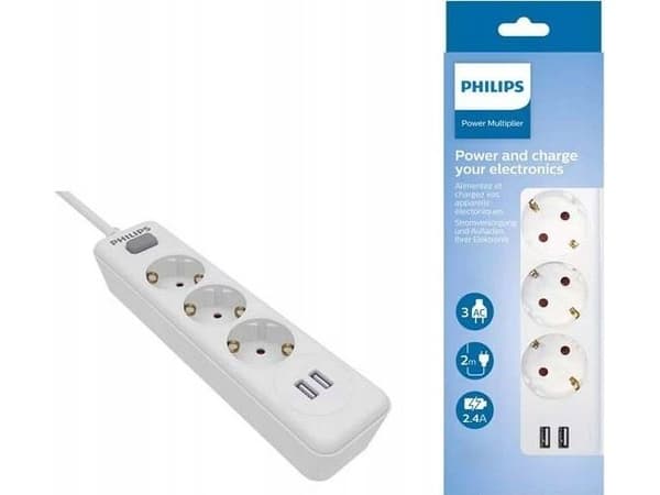 PHILIPS-VIRTAPISTOKE VALKOINEN 3-SPOT 2XUSB 2M SPN3032WA/60