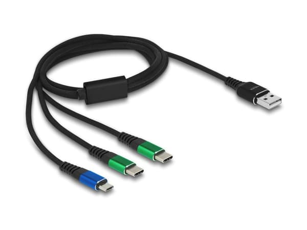 DeLOCK 87882, 1 m, USB A, 2 x USB C/Micro-USB B, USB 2.0, Musta, Sininen, Vihreä