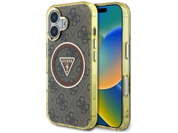 Guess IML Metal Glitter 4G Circle Triangle MagSafe deksel til Apple iPhone 16 brun