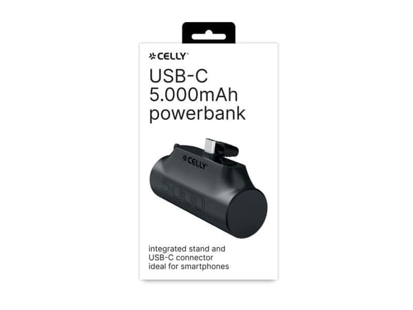 Celly PBC5000 Compact - Strømbank - 5000 mAh - 2.1 A (USB-C) - svart