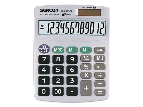 Sencor SEC 367/12 - Skrivebordskalkulator - 12 siffer - solcellepanel, batteri - grå