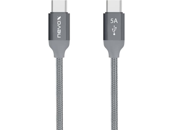 nevox 1653, 1 m, USB C, USB C, USB 2.0, 0,48 Gbit/s, Grå, Sølv