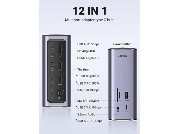 Ugreen - Dokkingstasjon - USB-C - HDMI - 1GbE