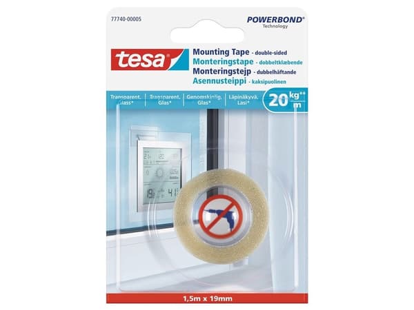 Tesa dobbeltsidig tape 1,5mx19mm Trans For Win