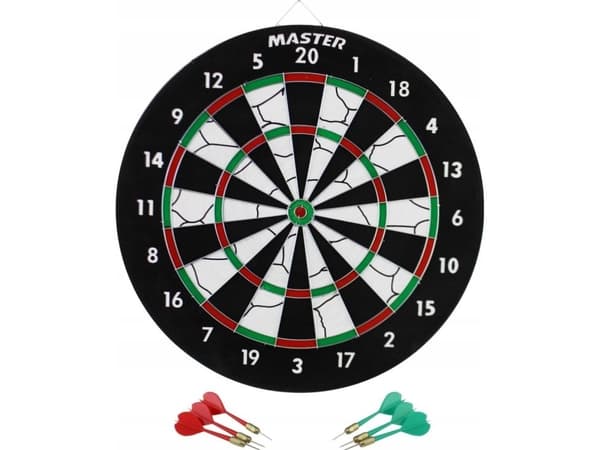 Master darttavle dobbeltsidig 37 cm + 6 kast