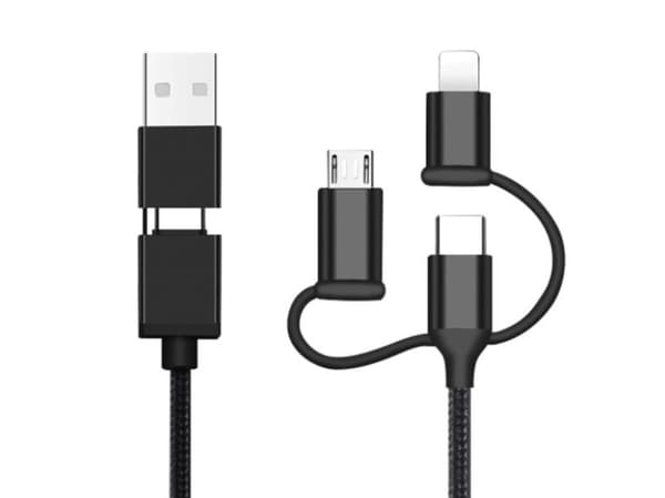 Multiladekabel - USB-C / USB 2.0 til micro USB / USB-C & Lightning