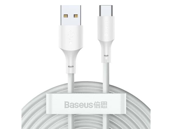 Baseus Simple Wisdom USB- till USB-C-kabel, 40W, 5A, 1,5 m (vit) 2 st.