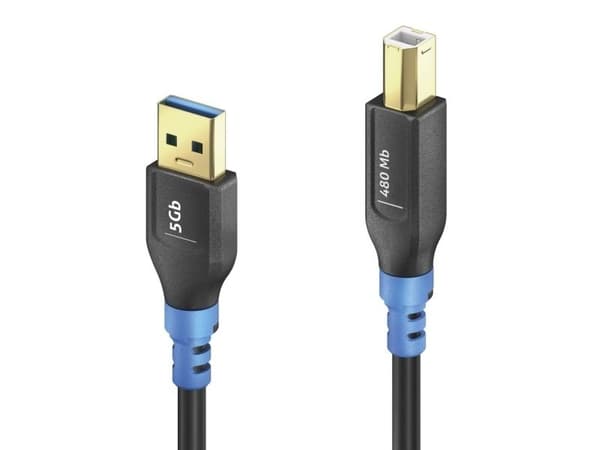 PureLink FI-U200-020, 2 m, USB A, USB B, USB 2.0, 480 Gbit/s, Sort, Blå