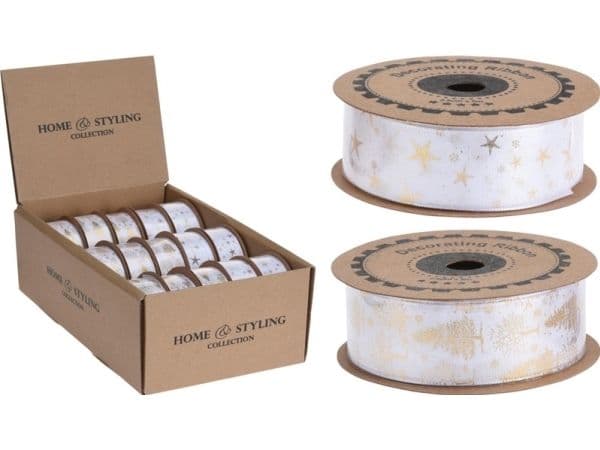 Mondex presentband 2,5 cm x 5 m vitt/guld