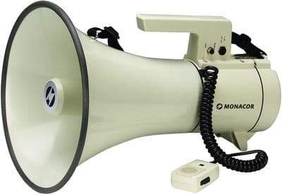 Monacor TM-35 megafon med håndmikrofon, bærestropp og integrert lyd
