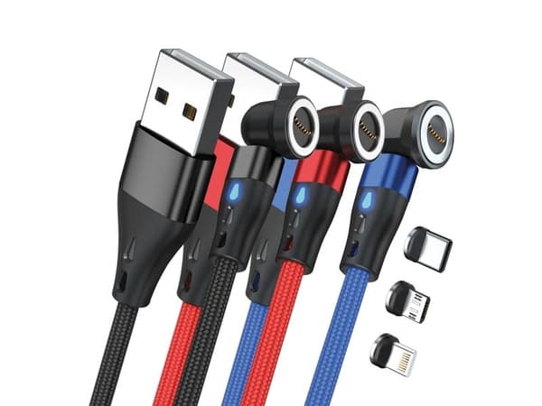 RealPower MagneticCharge3, 1 m, USB A, Sort, Blå, Rød