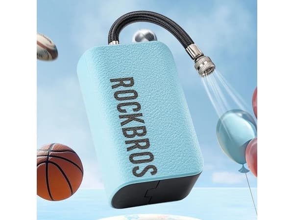 RockBros elpump 42520006001 med digital display (blå) för däck/bollar