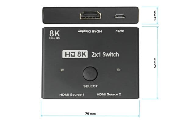 Alcasa HDMI Switcher, HDMI, Sort, Metall, 7680 x 4320, Data, Gull