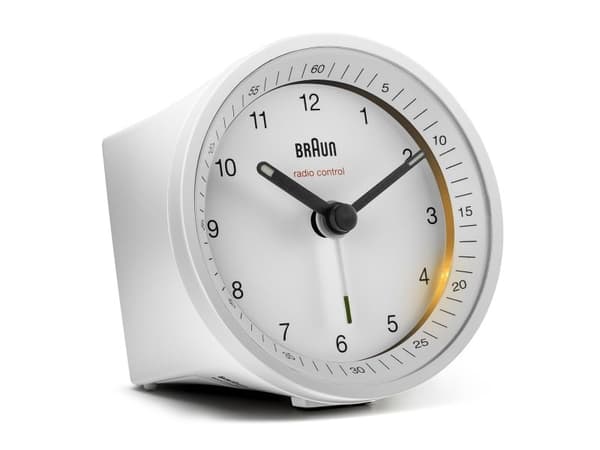 Braun BC07W-DCF, Quartz-väckarklocka, Rund, Vit, 2 År, Analog, Batteri