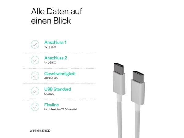 S/CONN maximum connectivity FL31-12053, 2 m, USB C, USB C, USB 2.0, 0,48 Gbit/s, Vit