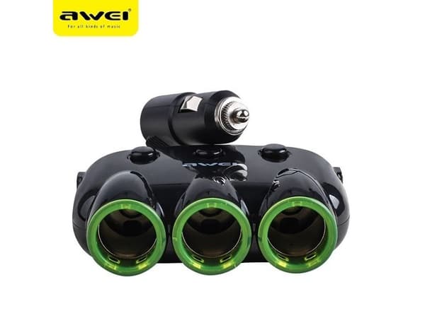 AWEI ladefordeler C-353 12V + 2 USB (svart)