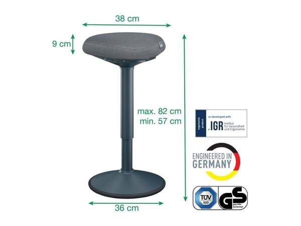 Leitz Ergo Active - Stående skrivebordsstol - ergonomisk - triangulær - roterende - 100 % resirkulert stoff - mørk grå