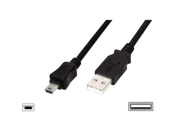 ASSMANN - USB-kabel - mini-USB typ B (hane) till USB (hane) - USB 2.0 - 3 m - formpressad - svart